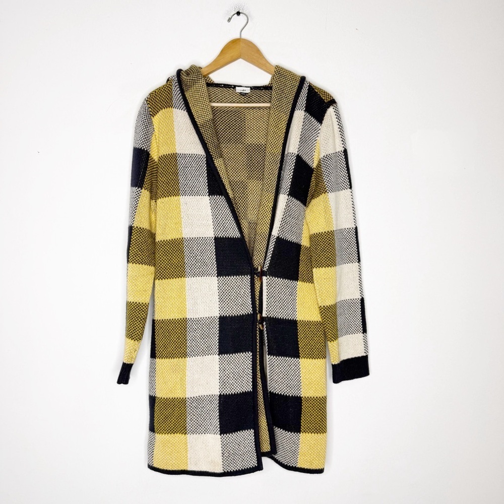 CAbi Buffalo Check Hooded Cardigan Jacket Toggle Front Size Medium